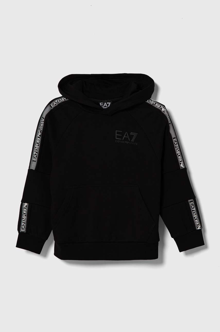 

Детски суичър EA7 Emporio Armani в черно с качулка с принт, Черен