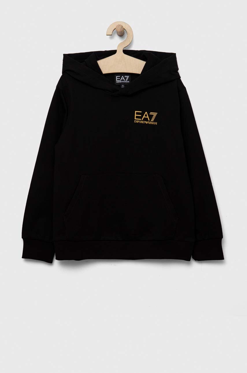 Детская хлопковая кофта EA7 Emporio Armani цвет чёрный с капюшоном с принтом Детская хлопковая кофта EA7 Emporio Armani цвет чёрный с капюшоном с принтом