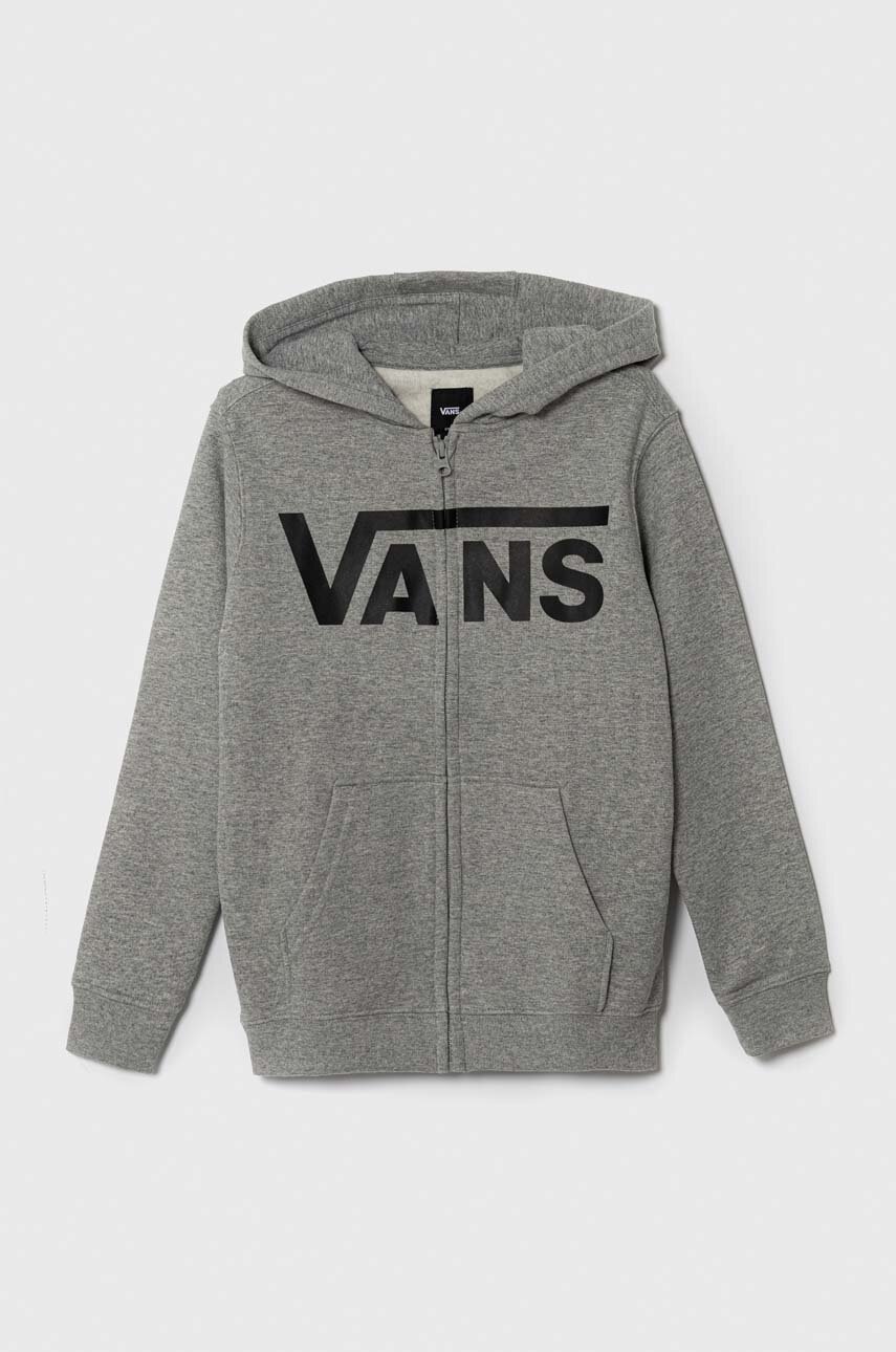 Vans bluza copii VANS CLASSIC FZ culoarea gri, cu glugă, cu imprimeu