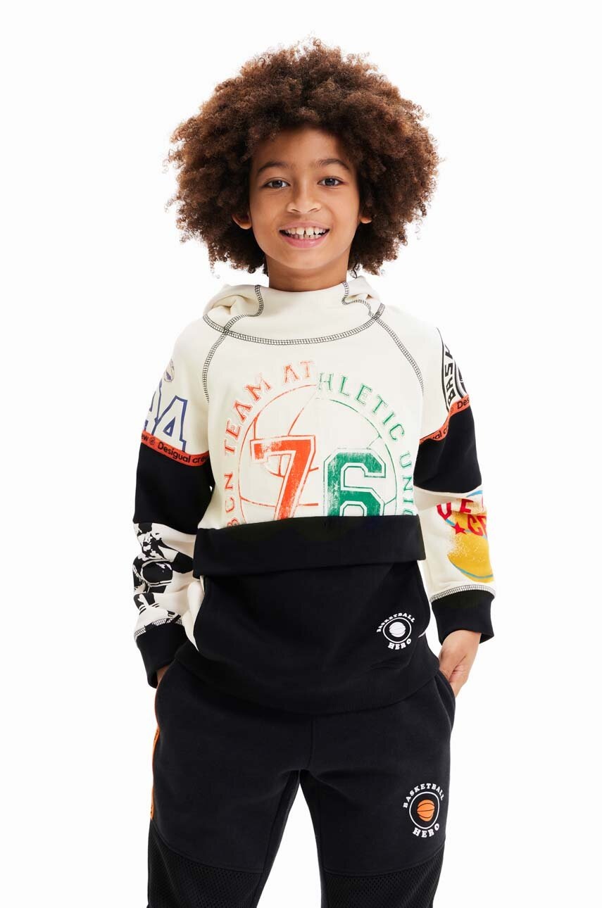 

Детская хлопковая кофта Desigual цвет чёрный с капюшоном узор