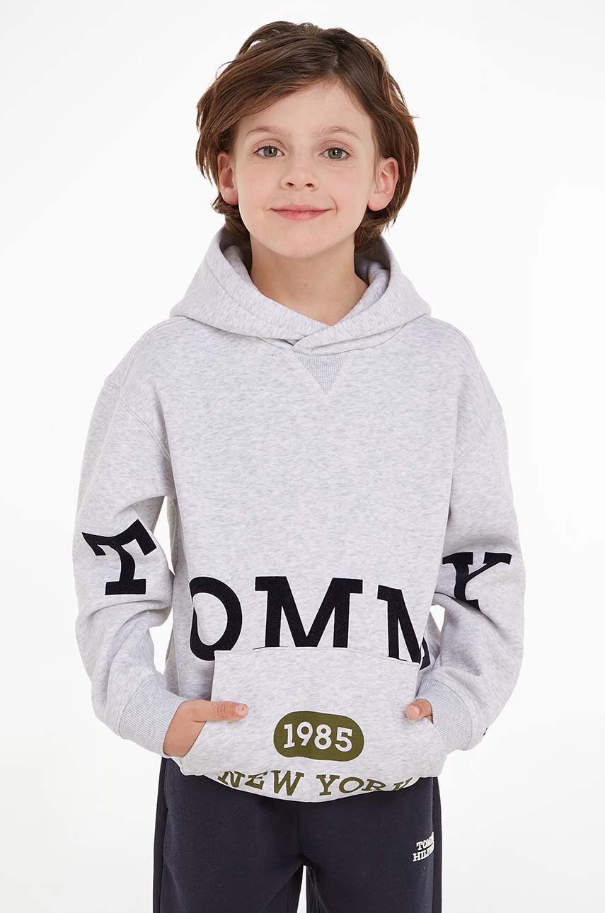 E-shop Dětská mikina Tommy Hilfiger šedá barva, s kapucí, melanžová