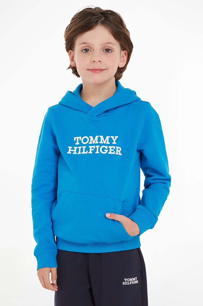 

Детски суичър Tommy Hilfiger в синьо с качулка с апликация, Син