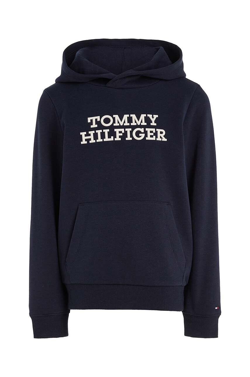 

Детская кофта Tommy Hilfiger цвет синий с капюшоном с аппликацией