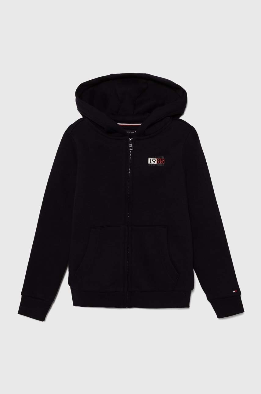 

Дитяча кофта Tommy Hilfiger колір чорний з капюшоном однотонна