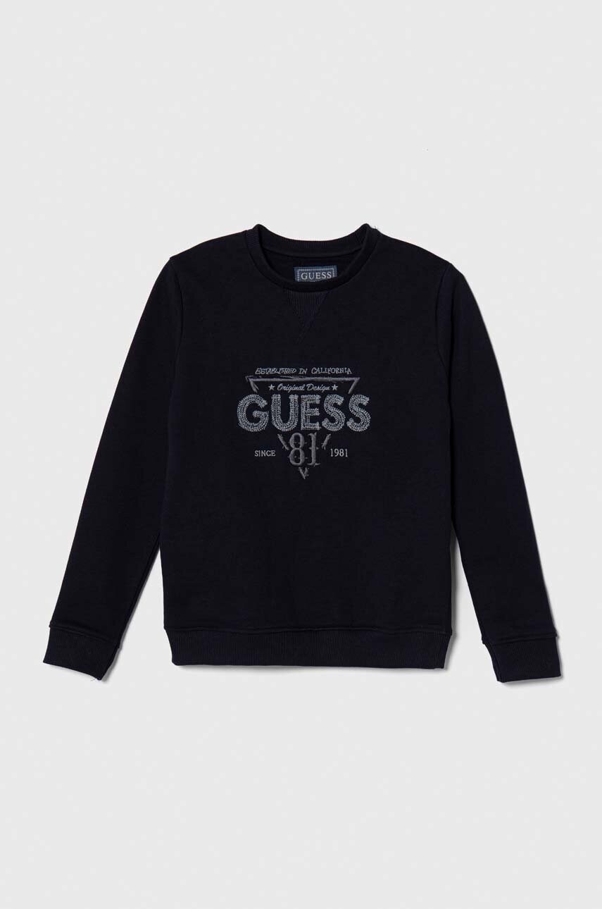 

Детская хлопковая кофта Guess цвет синий с аппликацией