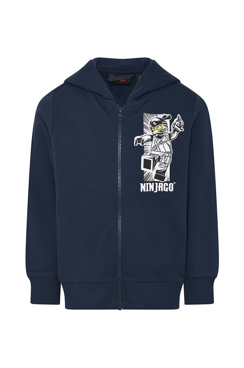 Детская хлопковая кофта Lego цвет синий с капюшоном с принтом Детская хлопковая кофта Lego цвет синий с капюшоном с принтом