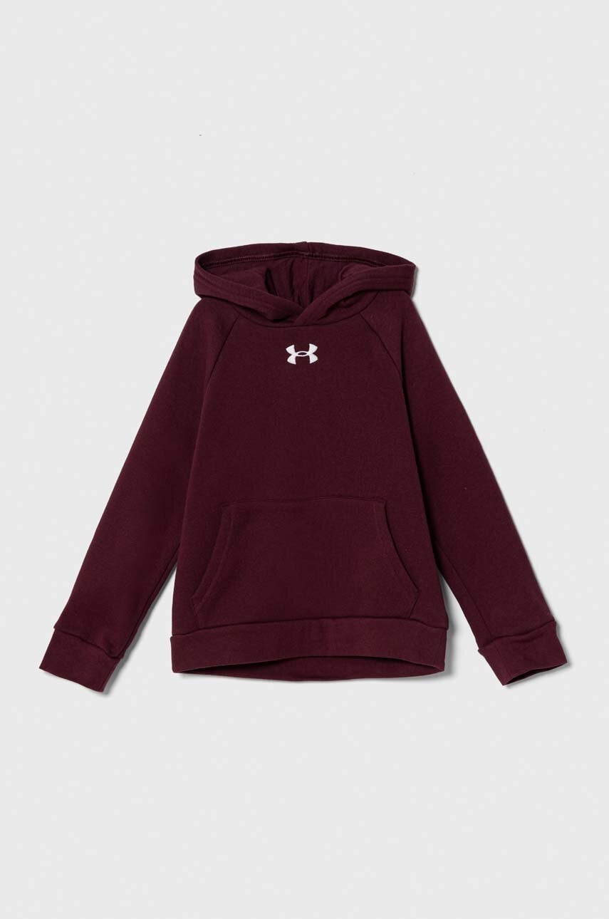 Dětská mikina Under Armour UA Rival Fleece vínová barva, s kapucí, s aplikací - burgundské - 67 % Ba