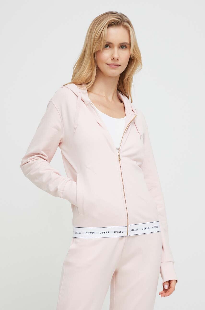 

Кофта Guess женская цвет розовый с капюшоном меланж