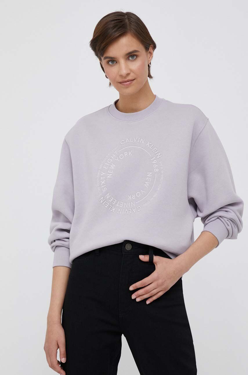 Mikina Calvin Klein dámská, fialová barva, s aplikací - fialová - 65 % Bavlna