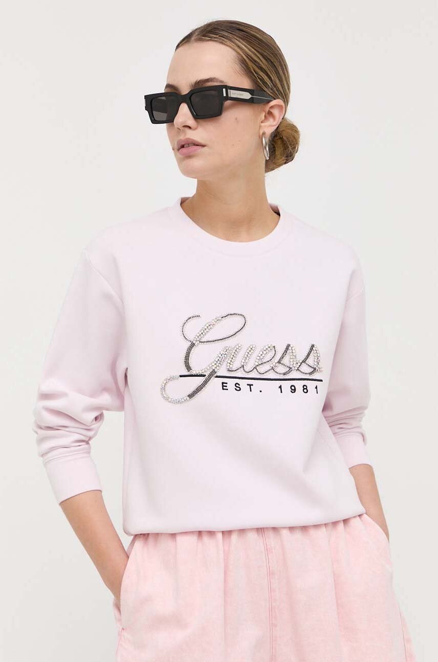 

Суичър Guess в розово с апликация, Розов
