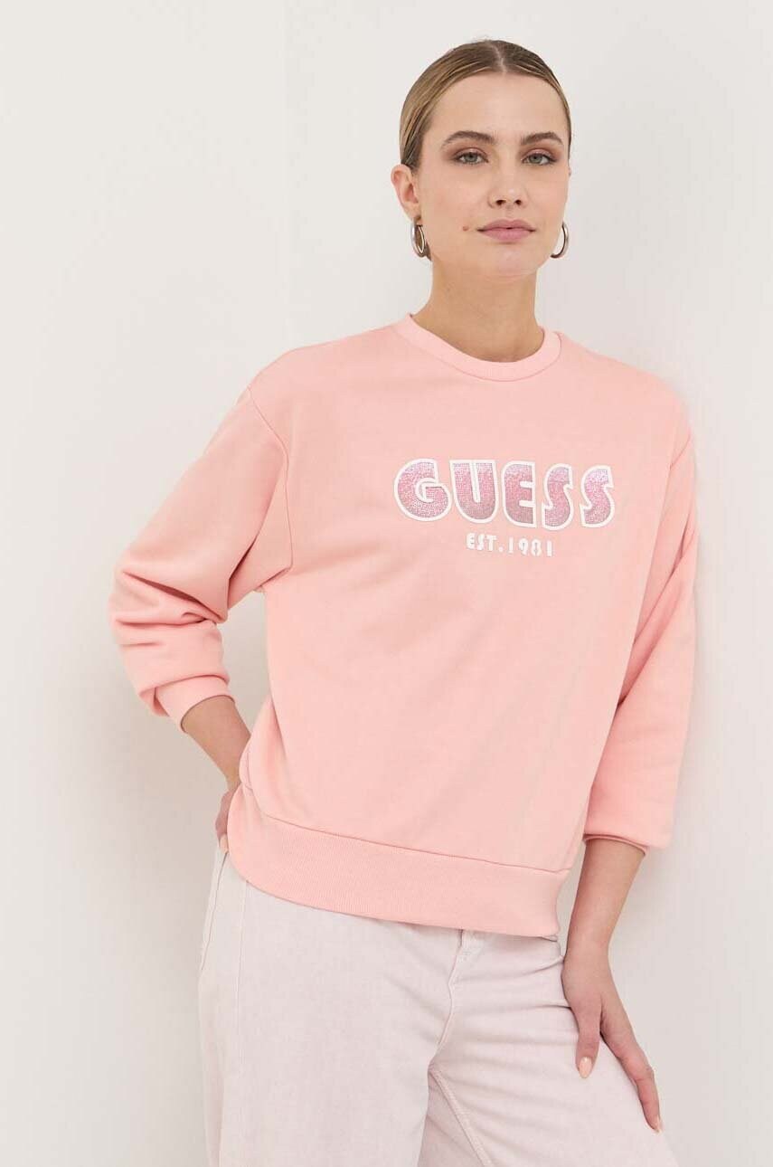 

Кофта Guess жіноча колір рожевий з аплікацією
