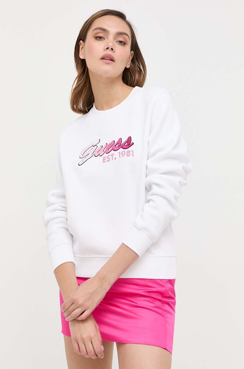 

Суичър Guess в бяло с апликация, Бял
