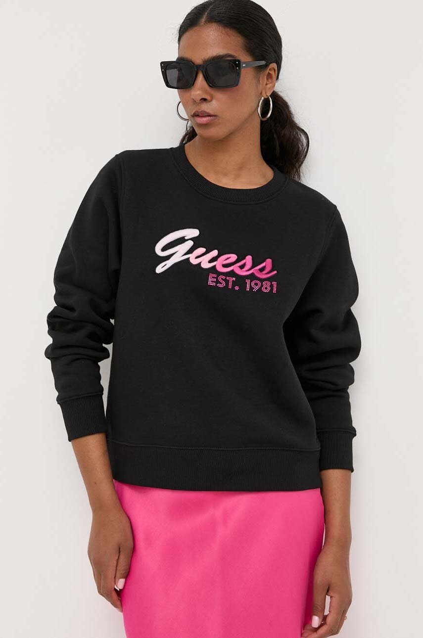 

Суичър Guess в черно с апликация, Черен