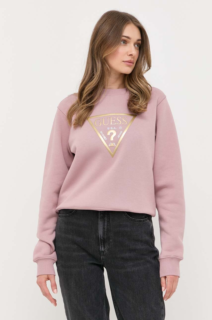 

Суичър Guess в розово с принт, Розов