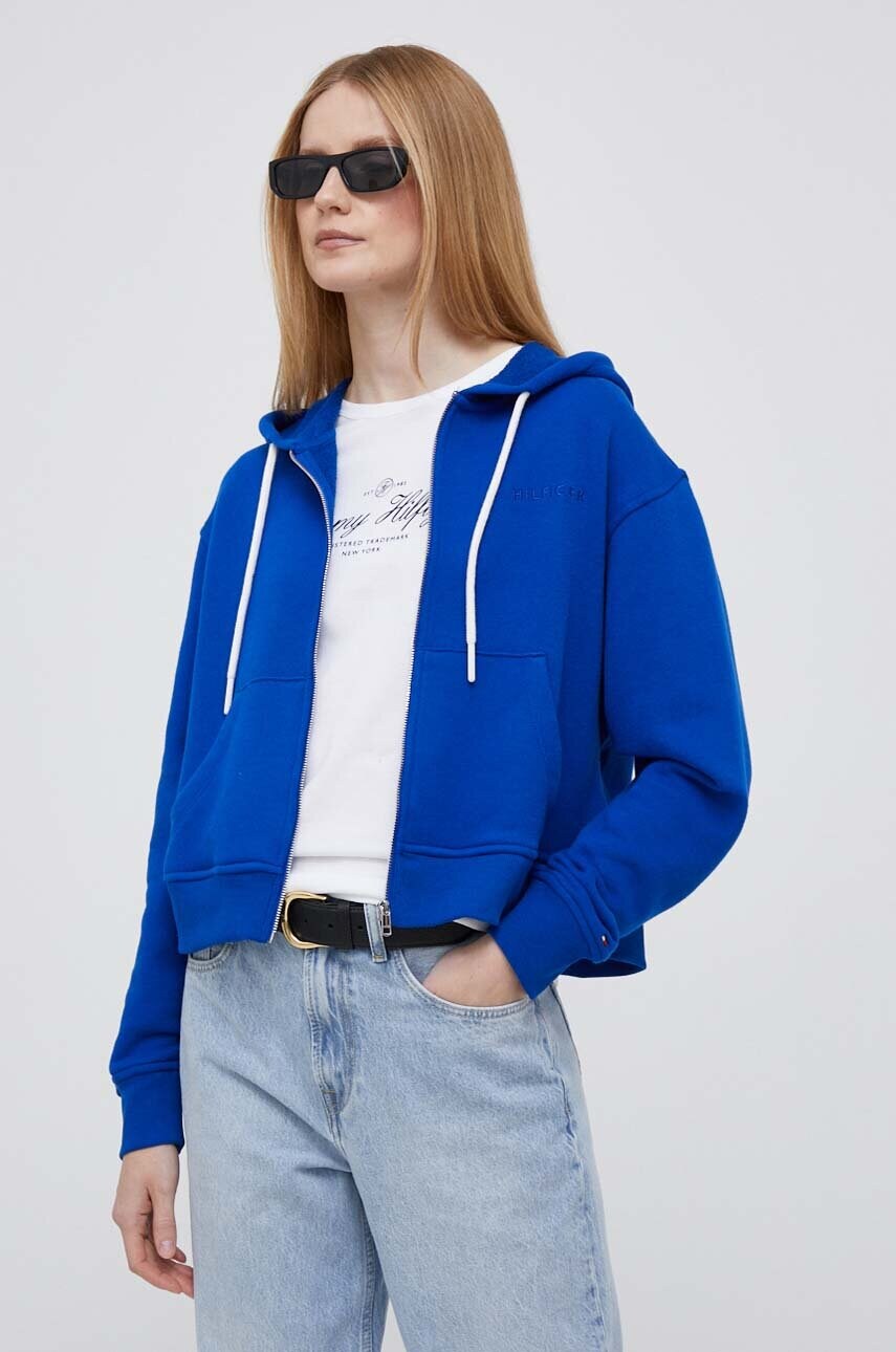 

Кофта Tommy Hilfiger жіноча колір синій з капюшоном однотонна