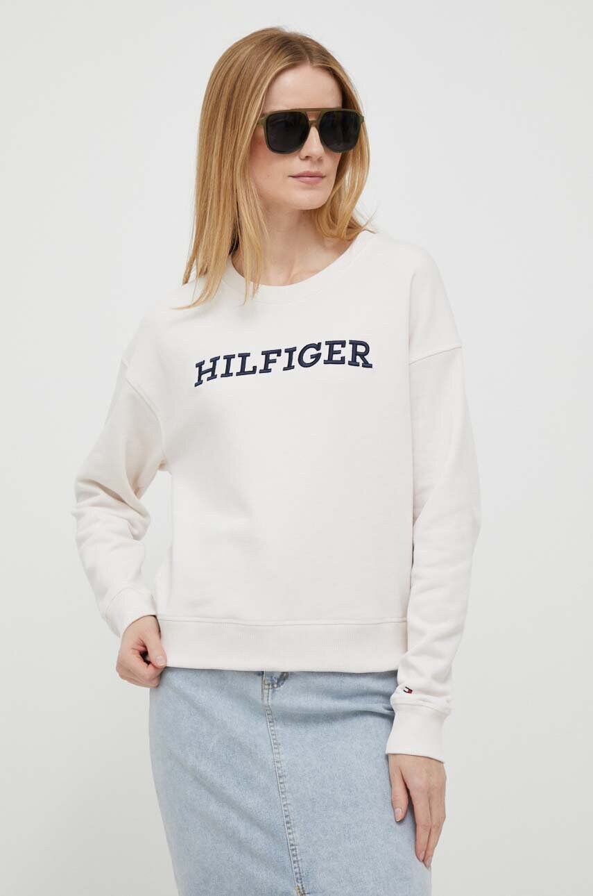 

Бавовняна кофта Tommy Hilfiger жіноча колір бежевий з аплікацією