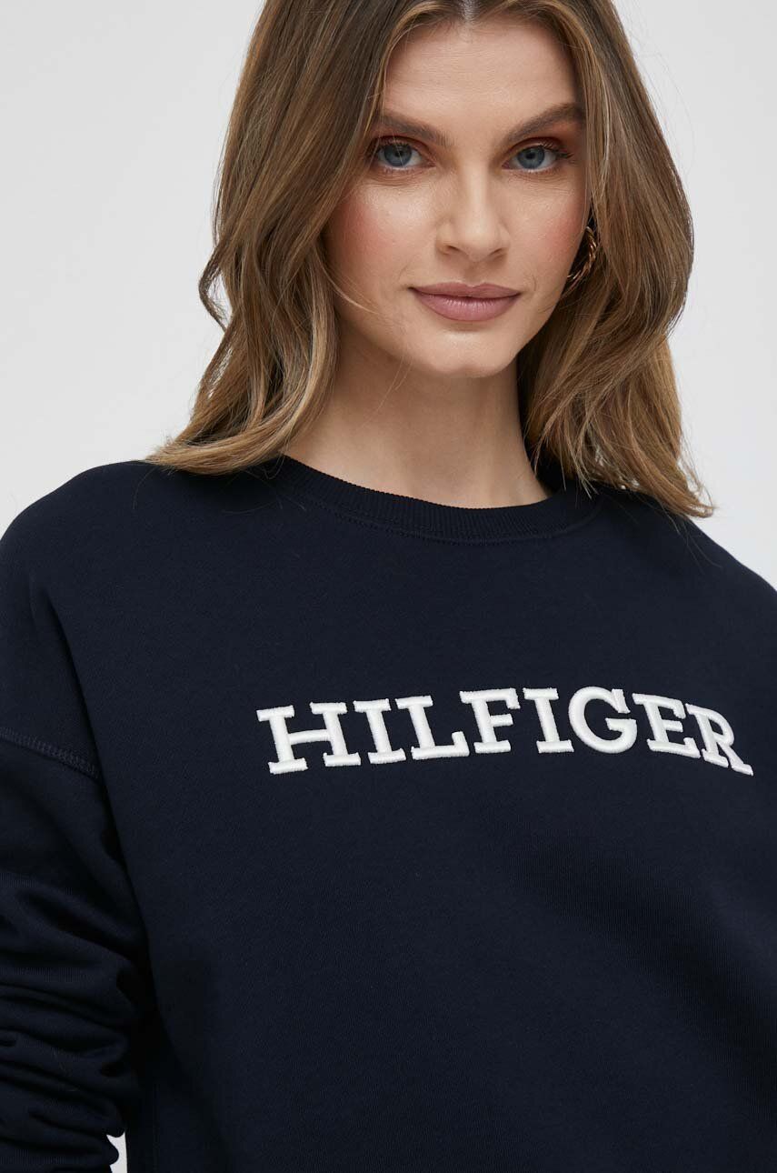 Pamučna dukserica Tommy Hilfiger za žene, boja: tamno plava, s aplikacijom