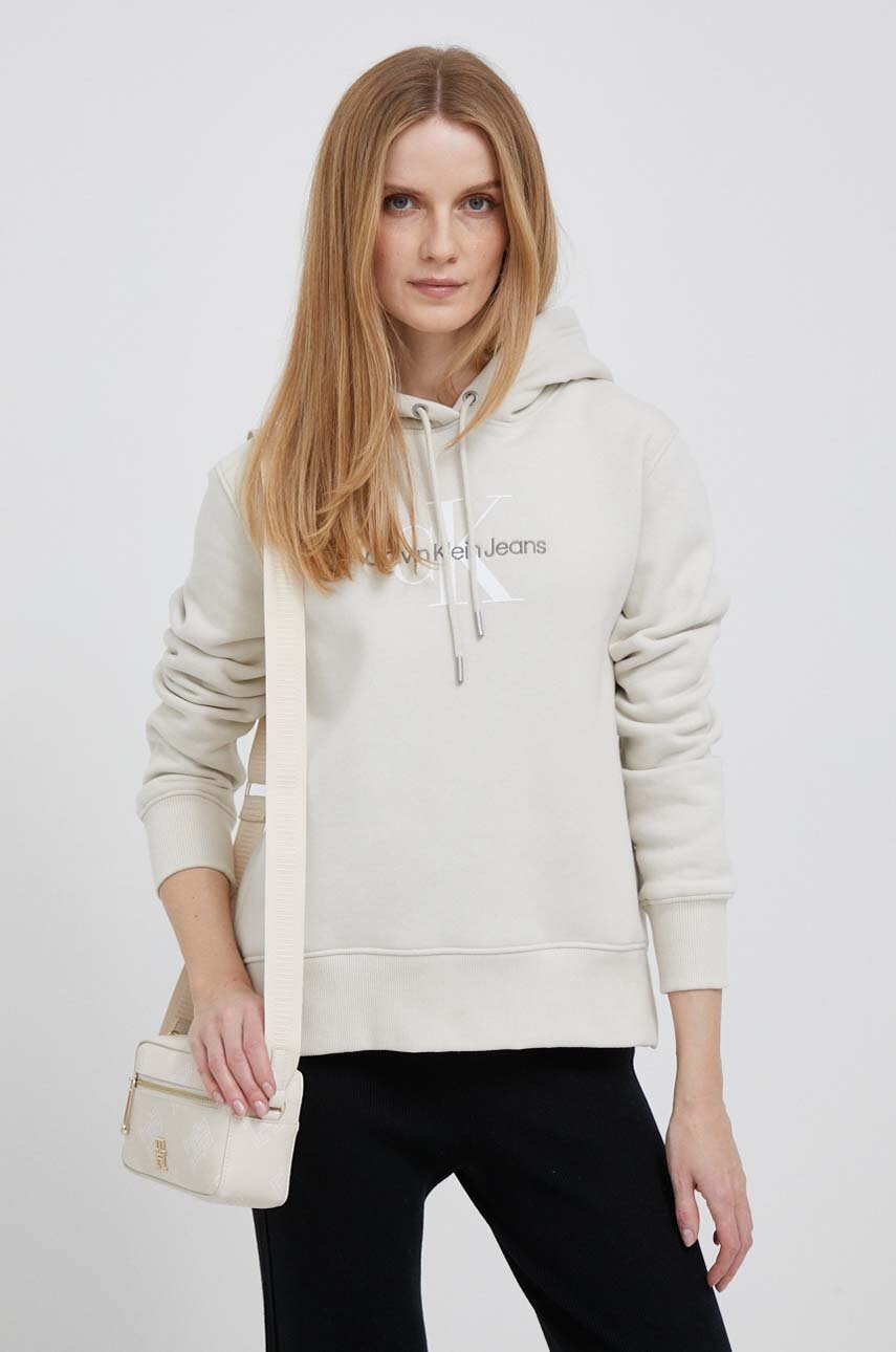 

Суичър Calvin Klein Jeans в бежово с качулка принт J20J221335, Бежов