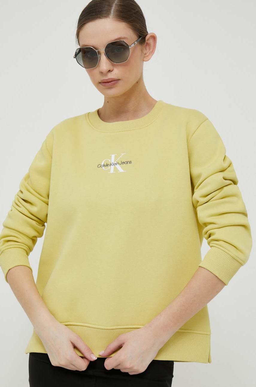 

Суичър Calvin Klein Jeans в жълто с изчистен дизайн, Жълт
