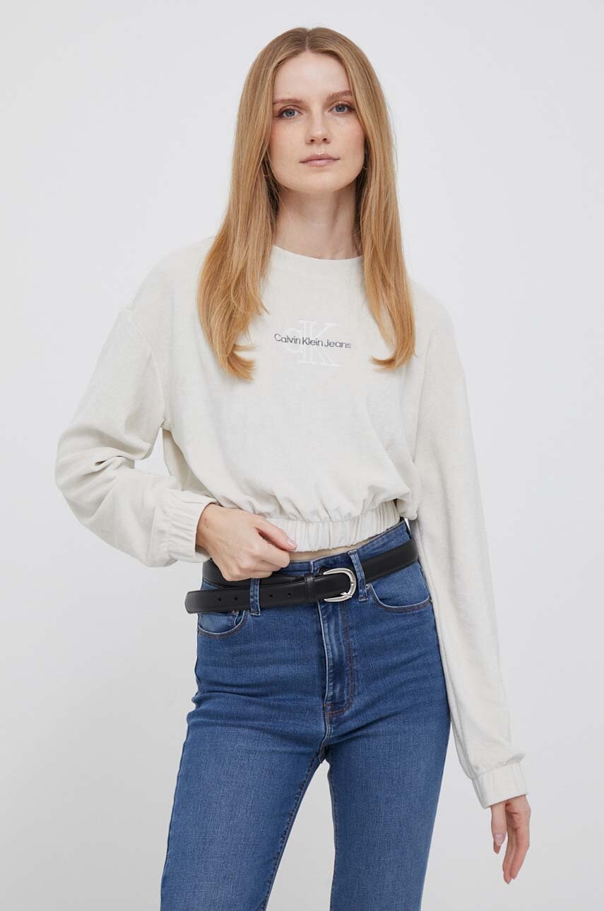 

Суичър Calvin Klein Jeans в бежово с изчистен дизайн, Бежов