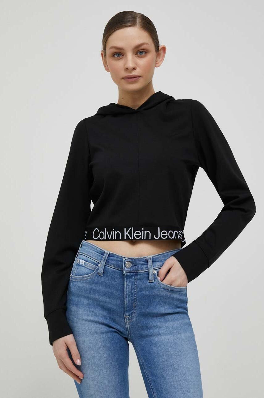 

Суичър Calvin Klein Jeans в черно с качулка с принт, Черен