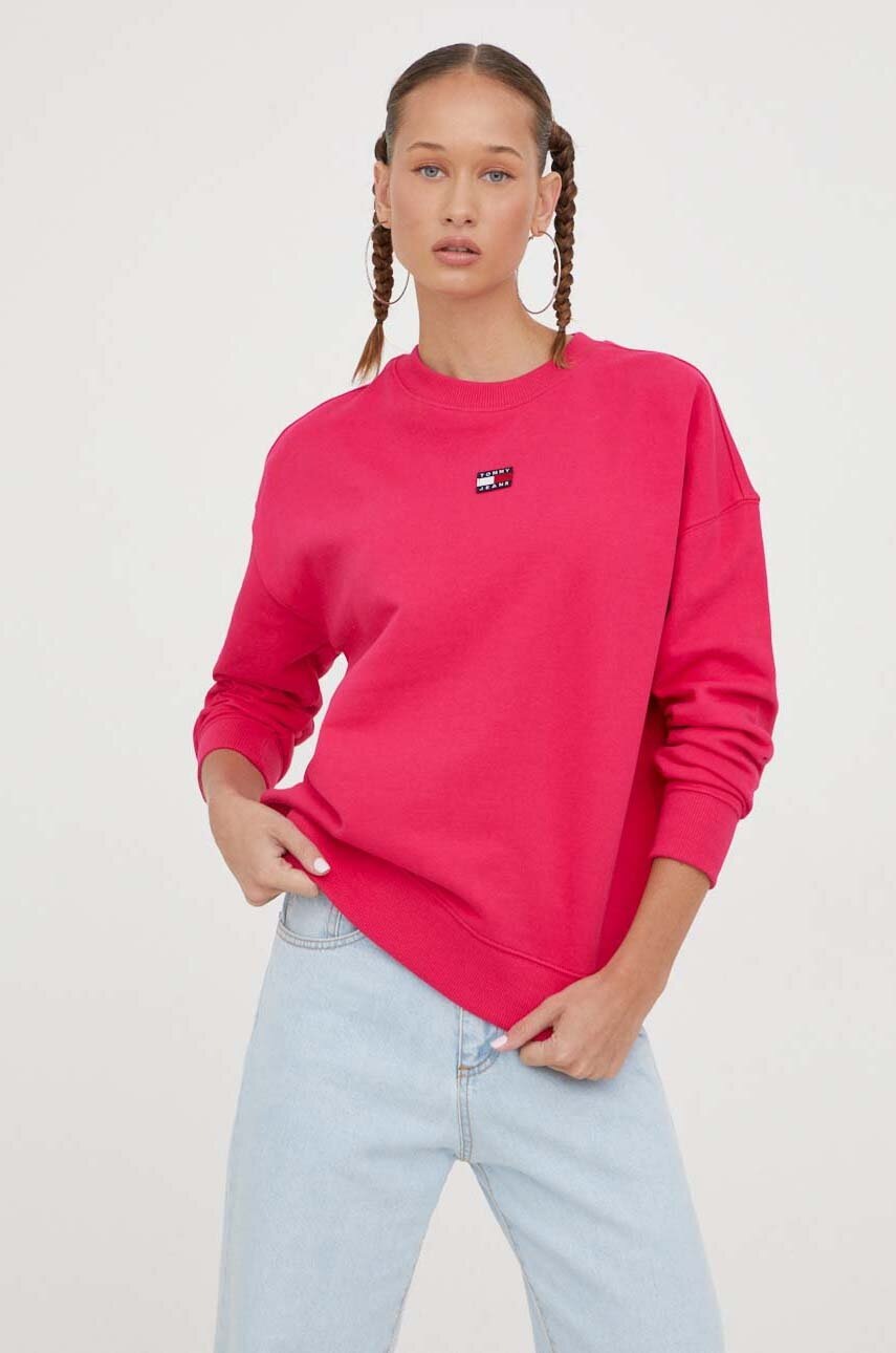 

Памучен суичър Tommy Jeans в червено с изчистен дизайн, Розов