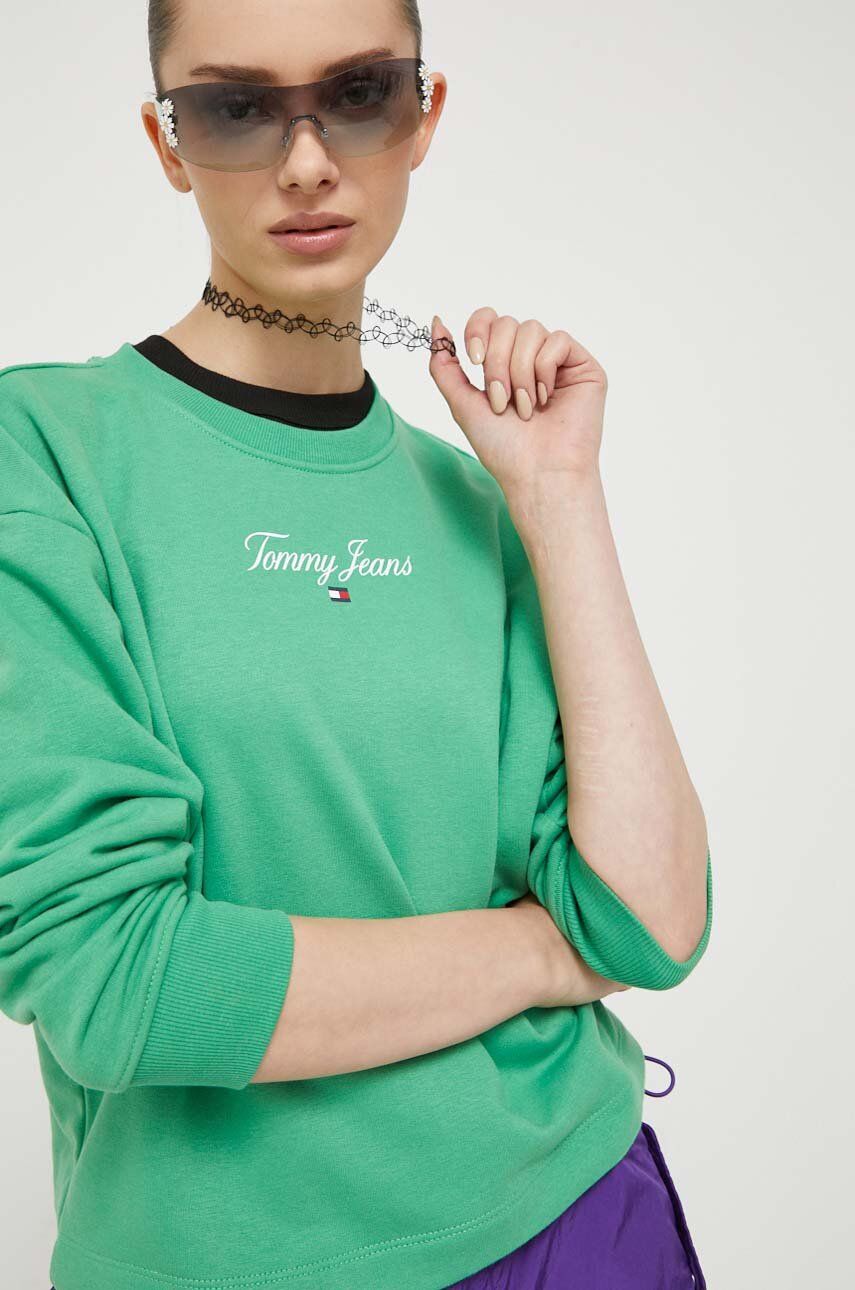 Tommy Jeans bluza femei, culoarea verde, cu imprimeu