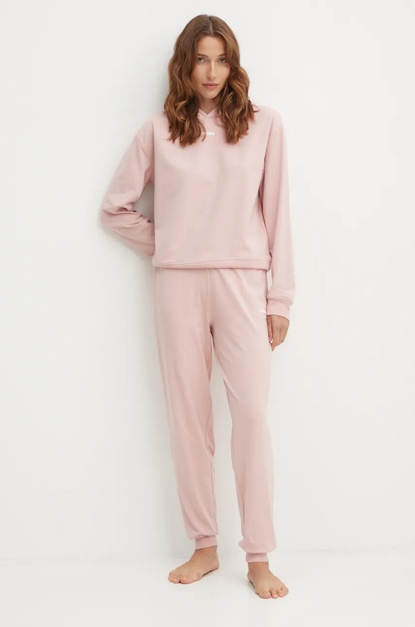 HUGO bluza lounge culoarea roz, cu gluga, neted, 50490594
