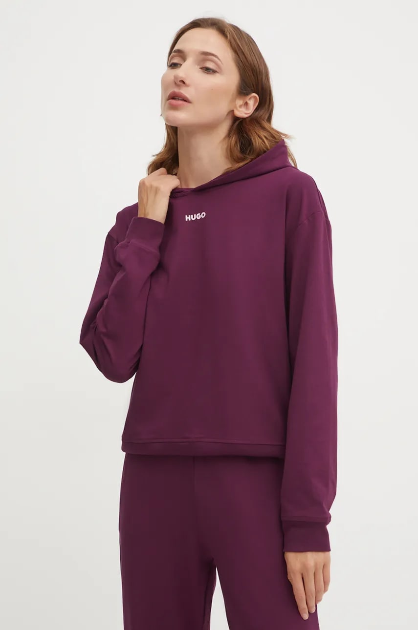 HUGO bluza lounge culoarea violet, cu gluga, neted, 50490594