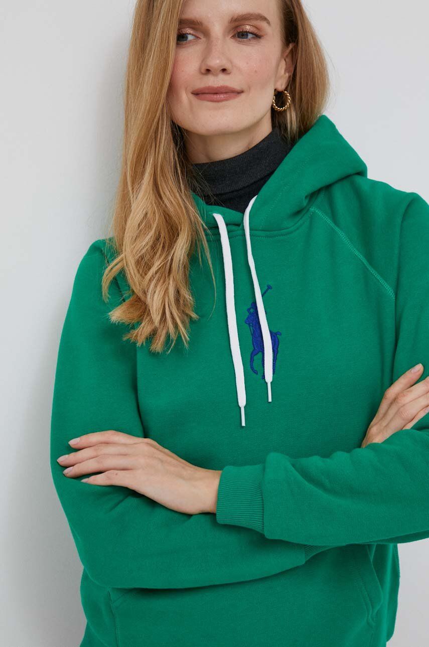Mikina Polo Ralph Lauren dámská, zelená barva, s kapucí, s aplikací - zelená - 84 % Bavlna