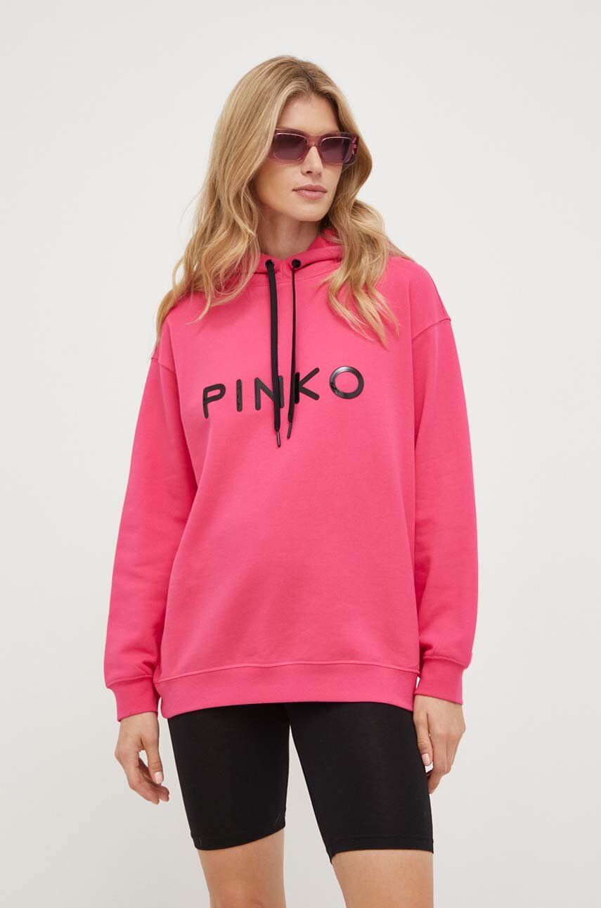 Bavlněná mikina Pinko dámská, růžová barva, s kapucí, s aplikací - růžová -  Hlavní materiál: 1
