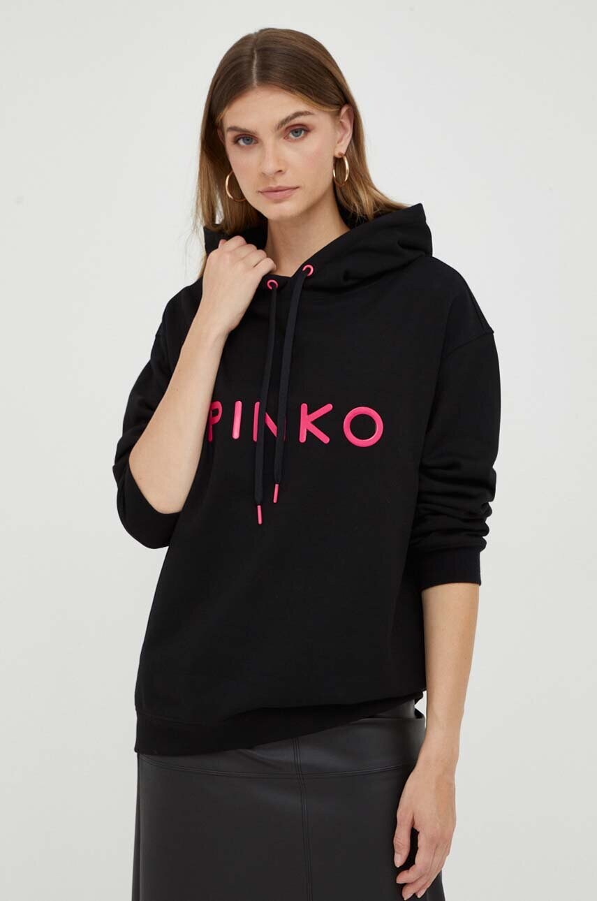 

Бавовняна кофта Pinko жіноча колір чорний з капюшоном з аплікацією