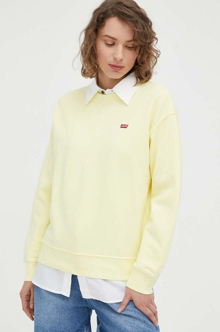 Bavlněná mikina Levi′s dámská, žlutá barva, s aplikací - žlutá -  100 % Bavlna