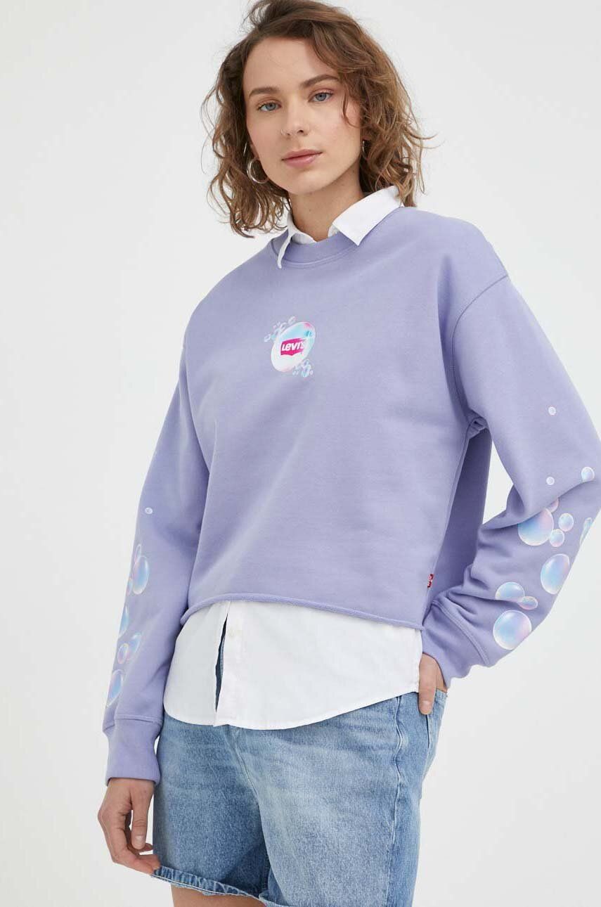 E-shop Bavlněná mikina Levi's dámská, fialová barva, s potiskem