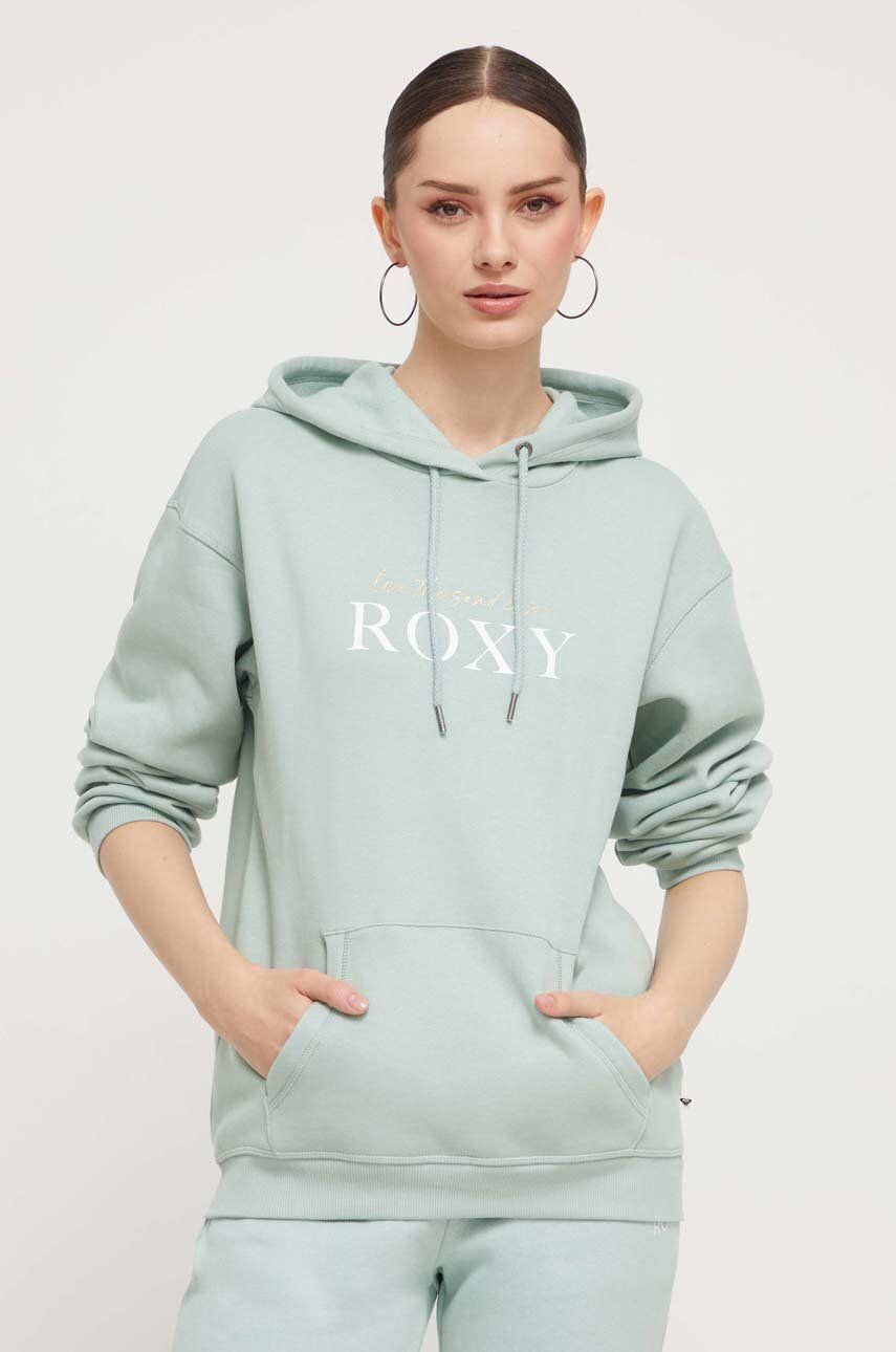 Roxy Bluza Femei, Culoarea Verde, Cu Gluga, Cu Imprimeu