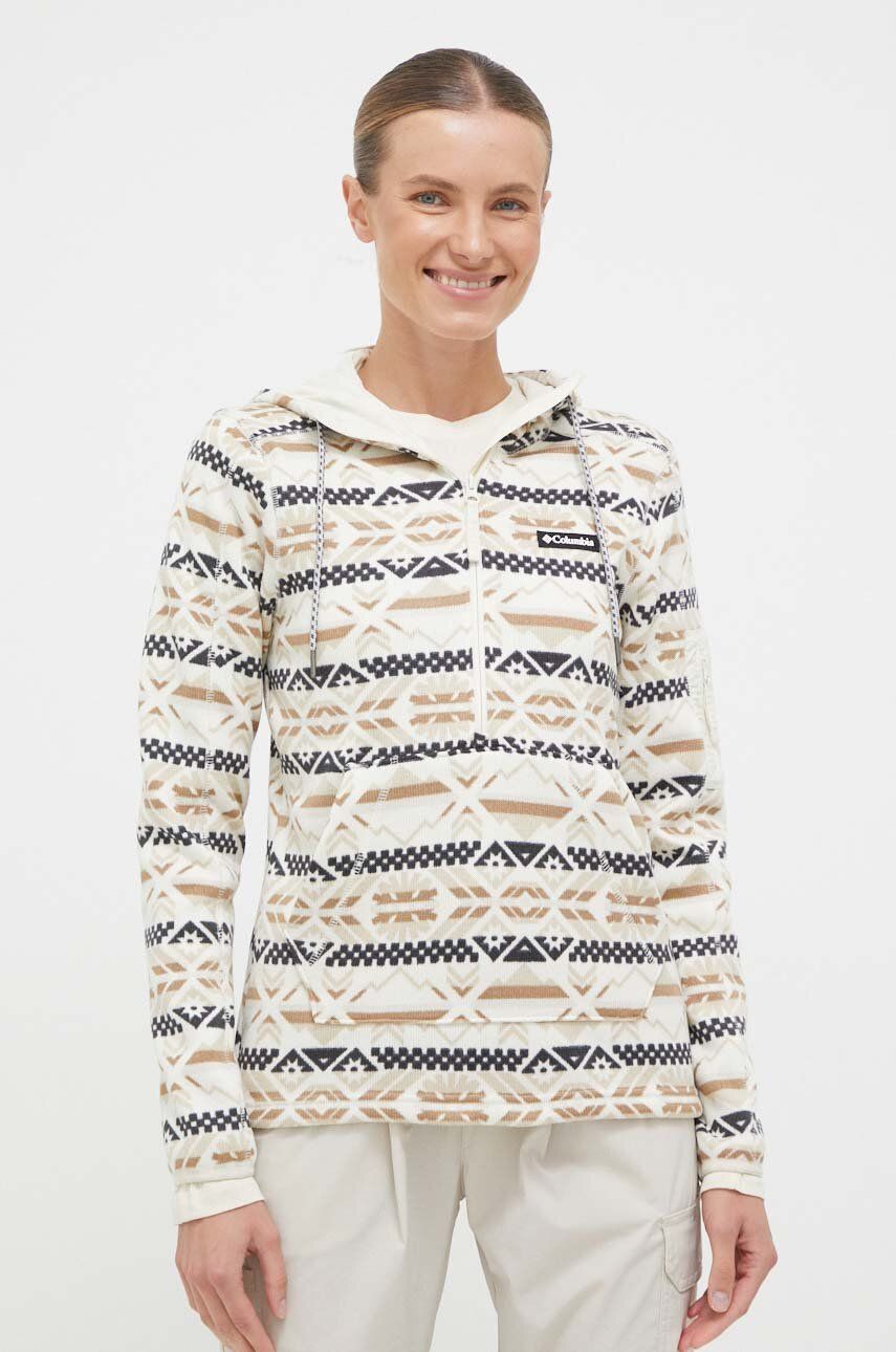 Mikina Columbia dámská, béžová barva, s kapucí, vzorovaná - béžová - Hlavní materiál: 100 % Polyeste