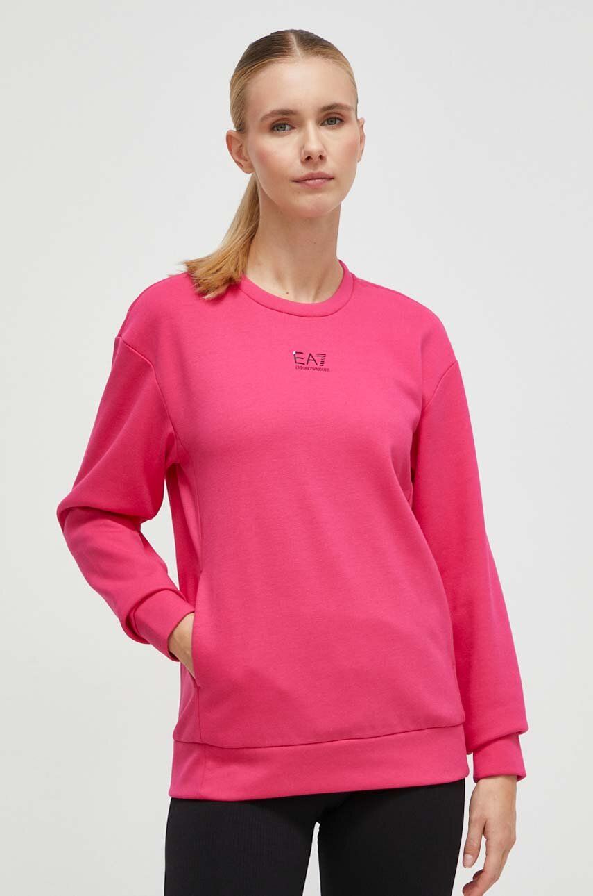 Mikina EA7 Emporio Armani dámská, růžová barva, hladká - růžová - 74 % Polyester