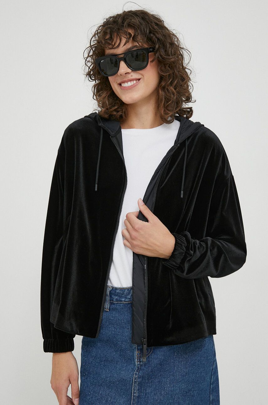 E-shop Mikina Emporio Armani dámská, černá barva, s kapucí, hladká