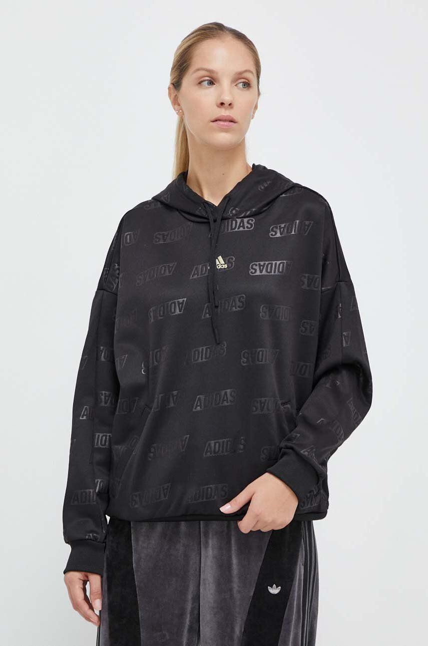 Levně Mikina adidas dámská, černá barva, s kapucí, vzorovaná