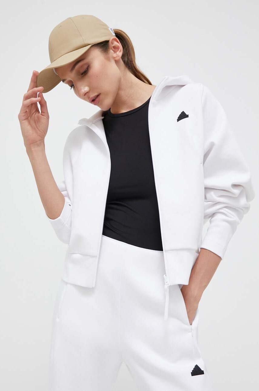 

Кофта adidas Z.N.E женская цвет белый с капюшоном однотонная
