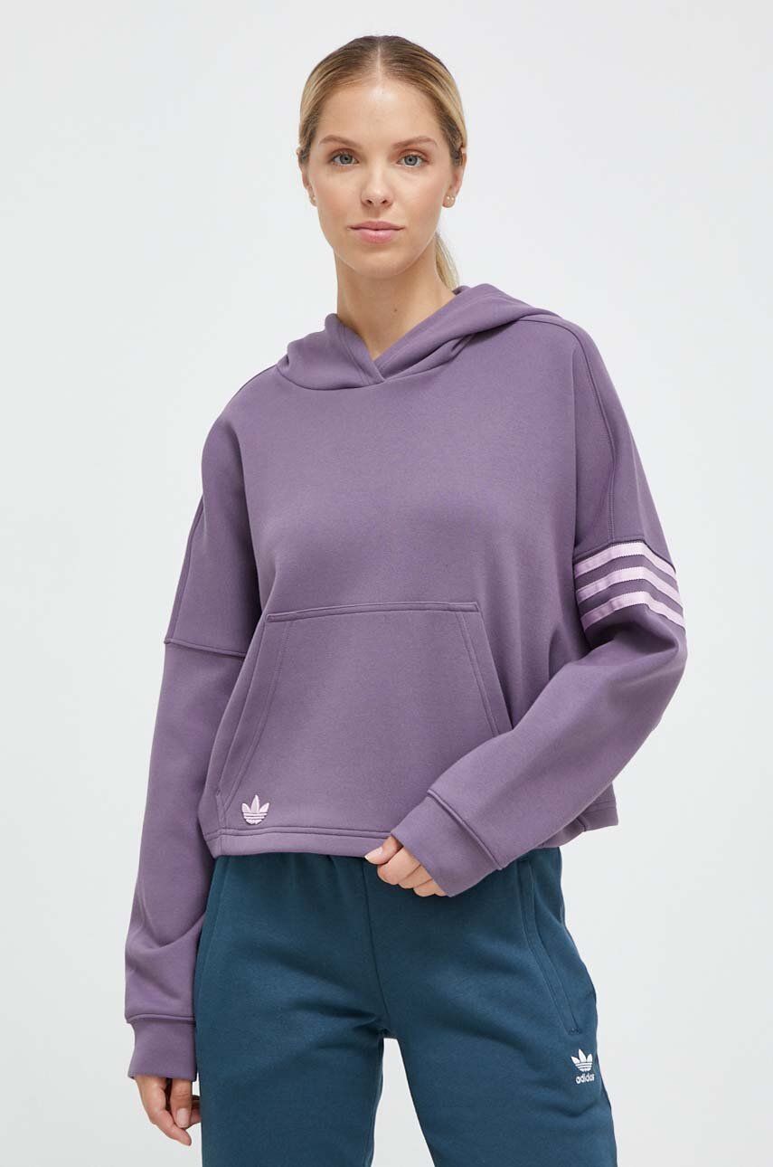 Mikina adidas Originals dámská, fialová barva, s kapucí, s aplikací - fialová - 66 % Bavlna