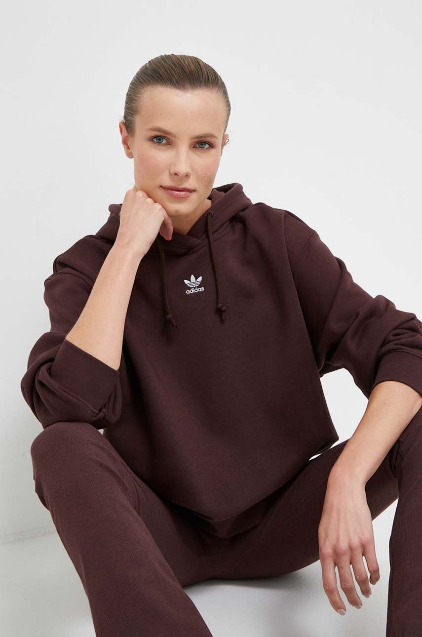 Levně Mikina adidas Originals dámská, hnědá barva, s kapucí, hladká