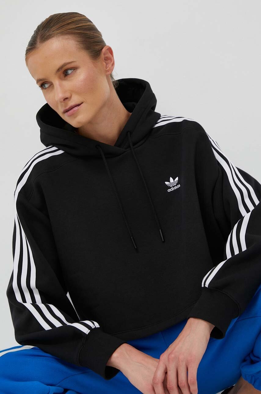 Levně Mikina adidas Originals dámská, černá barva, s kapucí, s aplikací