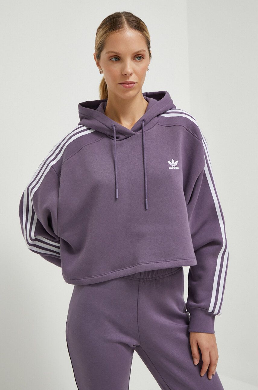 Mikina adidas Originals dámská, fialová barva, s kapucí, vzorovaná - fialová - Hlavní materiál: 70 %