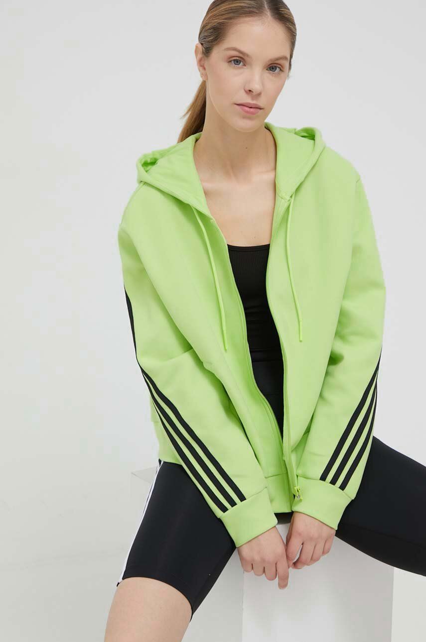 Mikina adidas dámská, zelená barva, s kapucí, s aplikací - zelená -  Hlavní materiál: 67 % Bavl