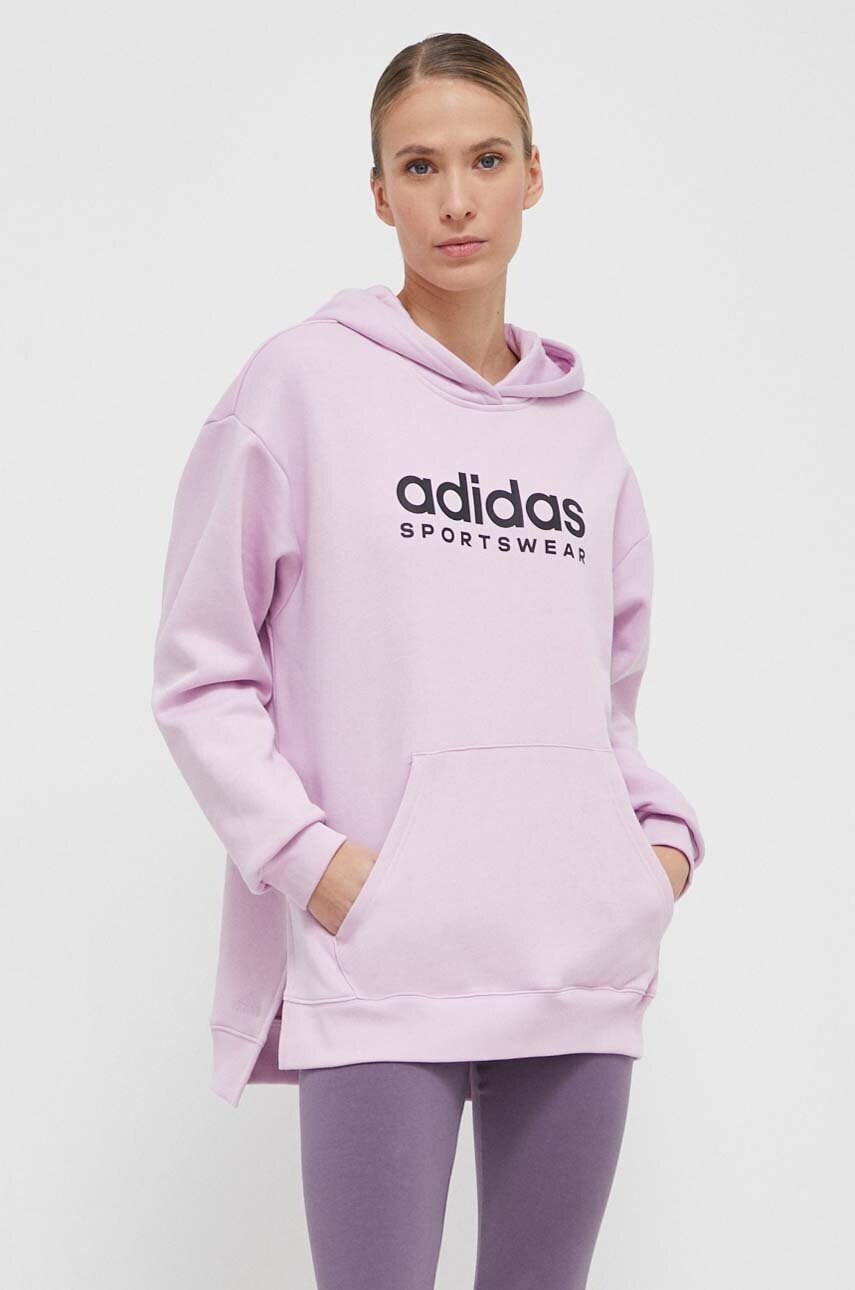 

Кофта adidas женская цвет фиолетовый с капюшоном с принтом