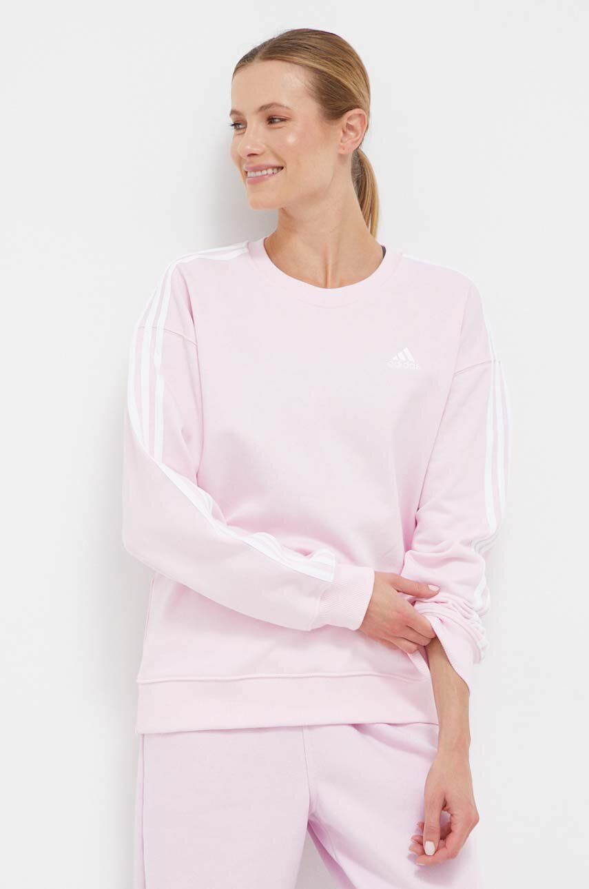 Adidas Hanorac De Bumbac Femei, Culoarea Roz, Cu Imprimeu