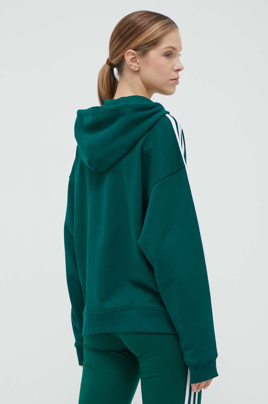 Adidas Hanorac De Bumbac Femei, Culoarea Verde, Cu Glugă, Cu Imprimeu