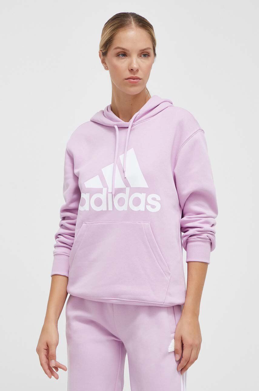 Adidas Bluza Femei, Culoarea Roz, Cu Gluga, Cu Imprimeu