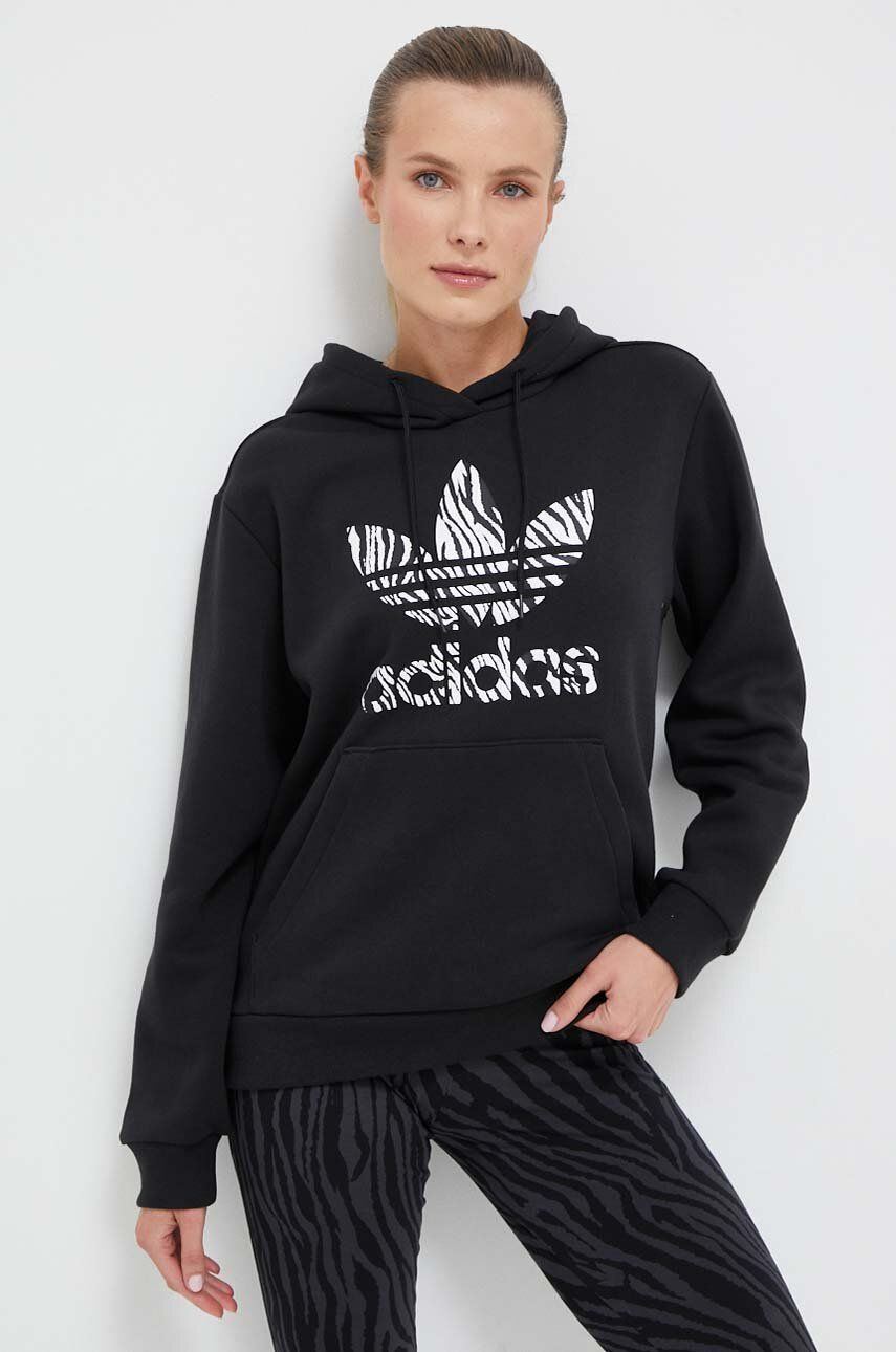 Mikina adidas Originals dámská, černá barva, s kapucí, s potiskem - černá -  Hlavní materiál: 7